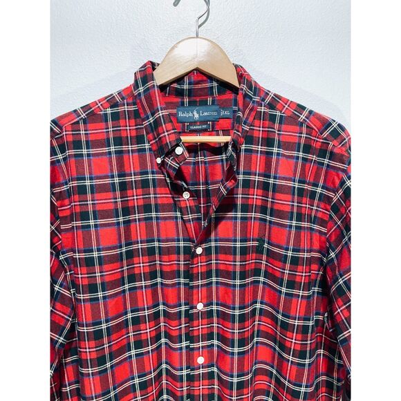Ralph lauren Classic fit button down shirt flannel long sleeve red plaid men' XL - Picture 1 of 4